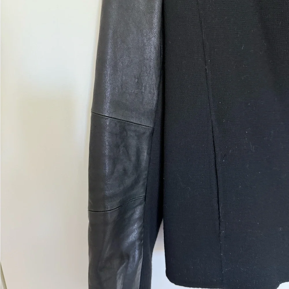 Women's Black Jacket with Leather Sleeves - Picture 3 of 9